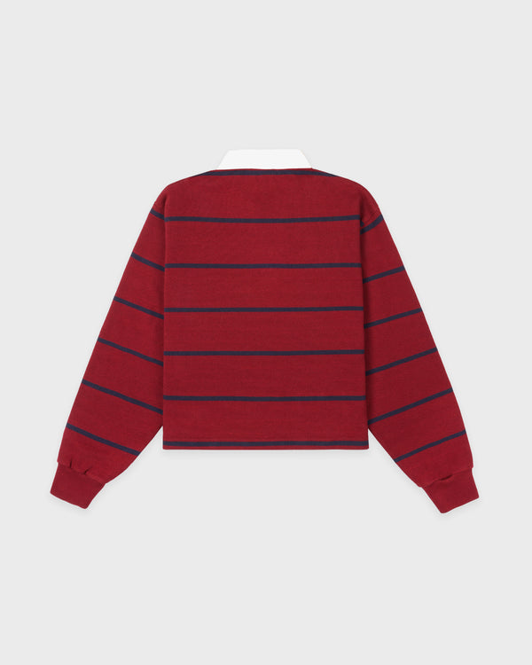Sporty & Rich Serif Logo Rugby Polo - Merlot/White/Navy