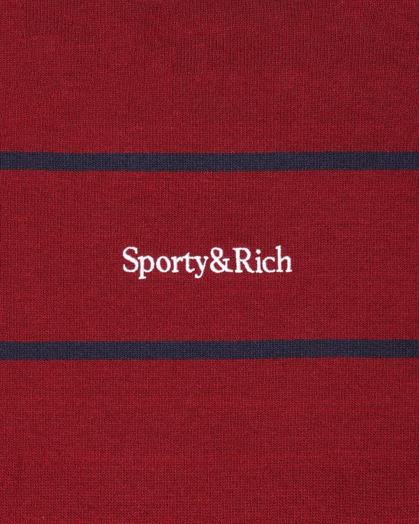 Sporty & Rich Serif Logo Rugby Polo - Merlot/White/Navy