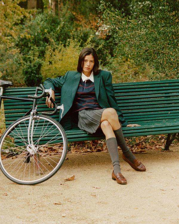 Sporty & Rich Serif Logo Rugby Polo - Navy/White/Merlot