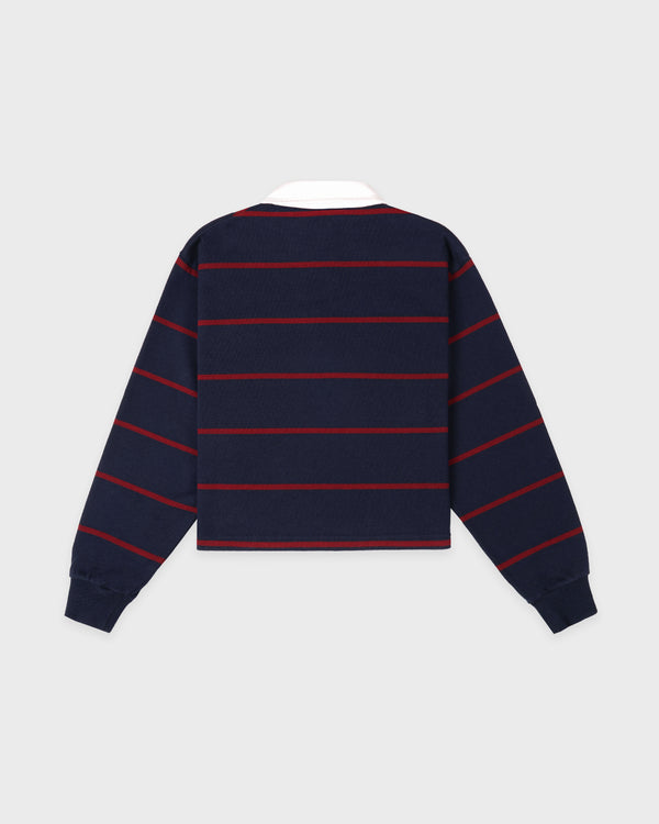 Sporty & Rich Serif Logo Rugby Polo - Navy/White/Merlot