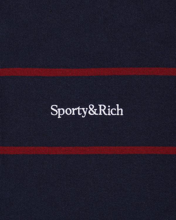 Sporty & Rich Serif Logo Rugby Polo - Navy/White/Merlot