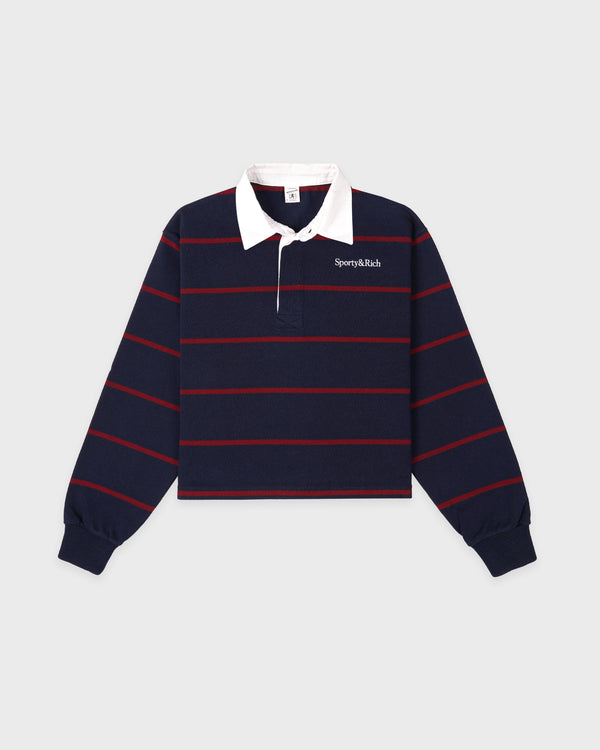 sporty & rich Serif Logo Rugby Polo - Navy/White/Merlot
