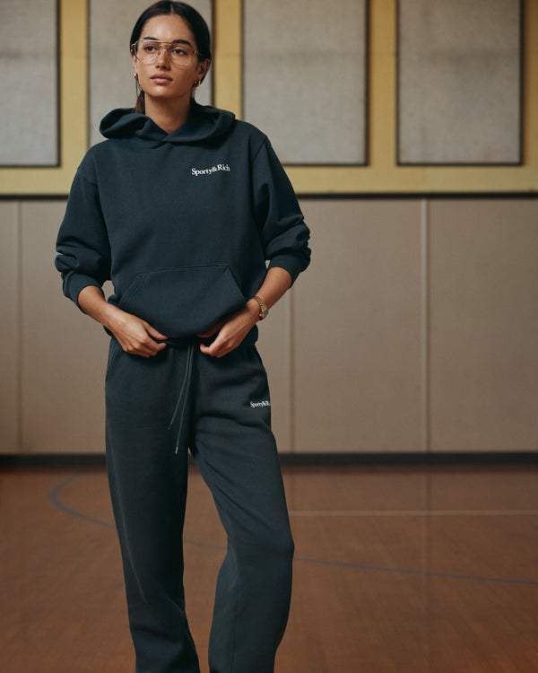 Sporty & Rich Serif Logo Soft Sweatpant - Faded Black/White