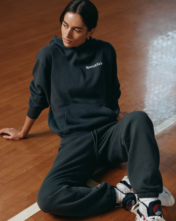 Sporty & Rich Serif Logo Soft Sweatpant - Faded Black/White