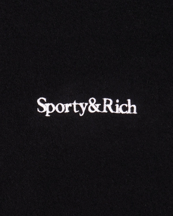 Sporty & Rich Serif Logo Zipped Polar Fleece - Black/White