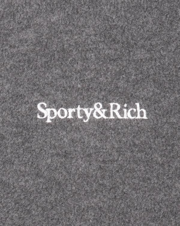 Sporty & Rich Serif Logo Zipped Polar Fleece - Cool Gray/White