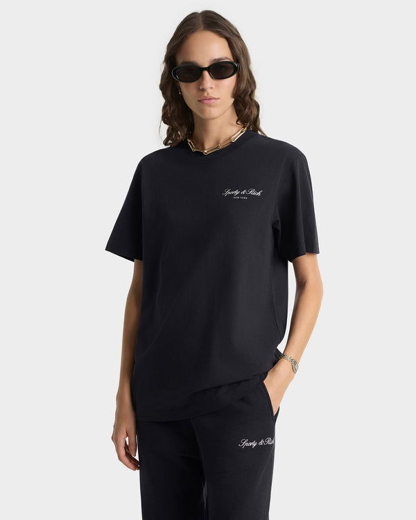 Sporty & Rich Signature Embroidered Sweatpant - Black/White