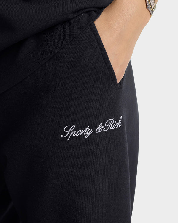 Sporty & Rich Signature Embroidered Sweatpant - Black/White