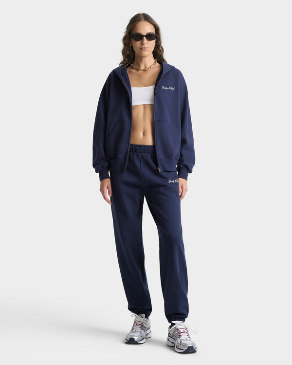 Sporty & Rich Signature Embroidered Sweatpant - Navy/White