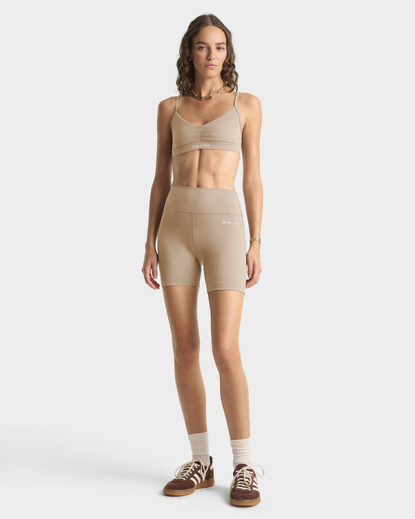 Sporty & Rich Signature Logo Biker Short - Hazelnut/White