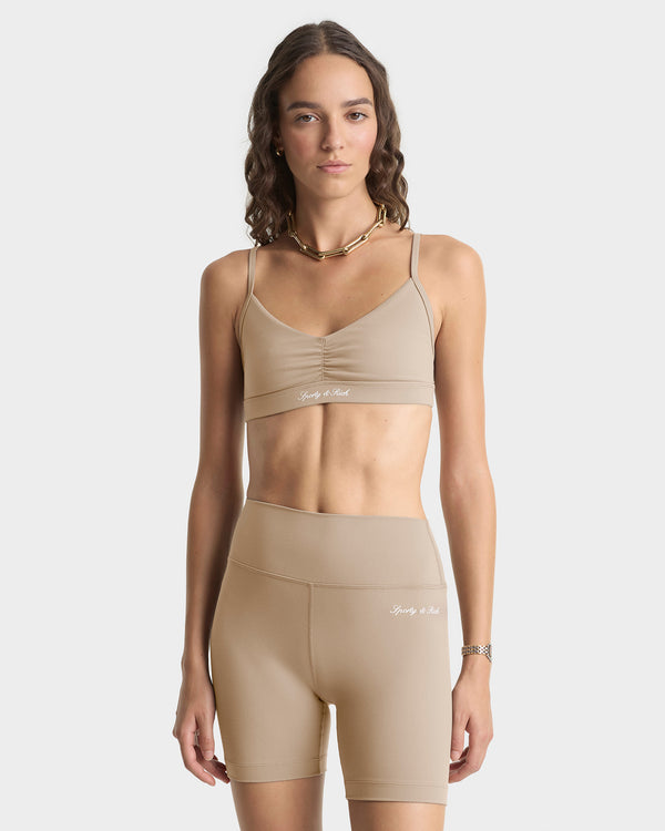 Sporty & Rich Signature Logo Biker Short - Hazelnut/White