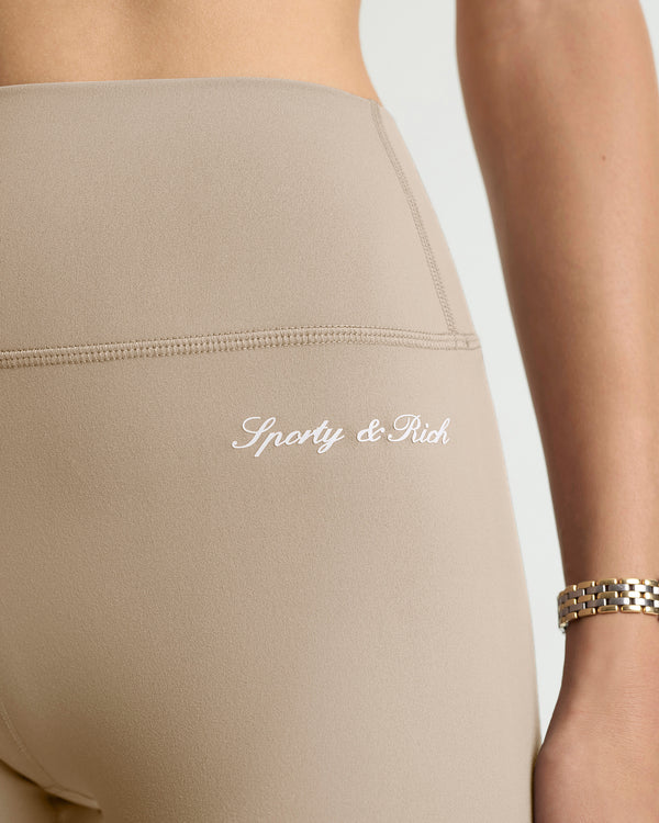 Sporty & Rich Signature Logo Biker Short - Hazelnut/White