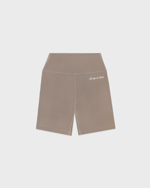 sporty & rich Signature Logo Biker Short - Hazelnut/White