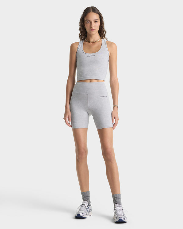 Sporty & Rich Signature Logo Biker Short - Heather Gray