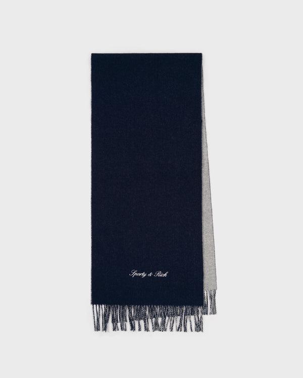 Sporty & Rich Signature Logo Duo Scarf - Light Gray/Navy