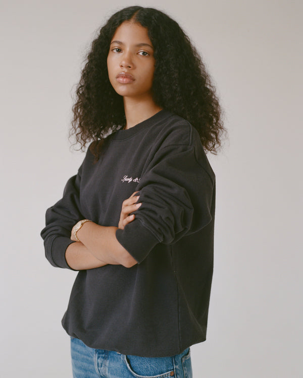 Sporty & Rich Signature Logo Embroidered Crewneck - Black/White