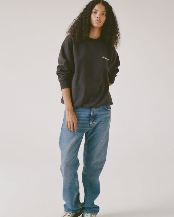 Sporty & Rich Signature Logo Embroidered Crewneck - Black/White