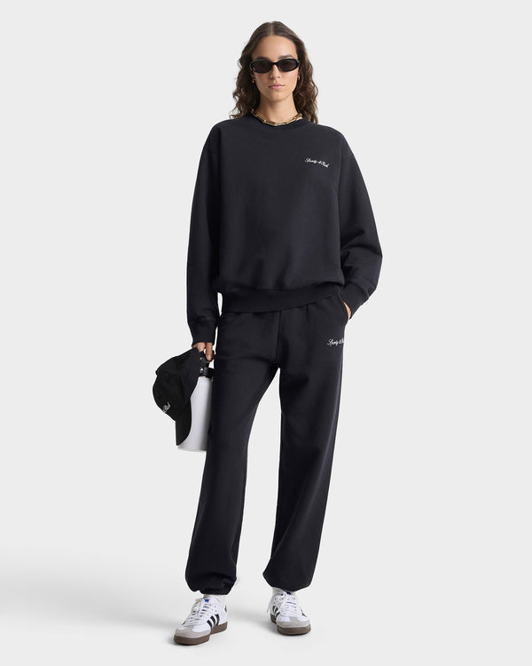 Sporty & Rich Signature Logo Embroidered Crewneck - Black/White