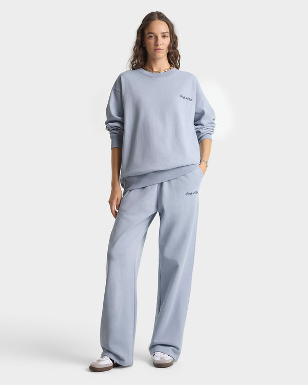 Sporty & Rich Signature Logo Embroidered Crewneck - Faded Blue/Navy