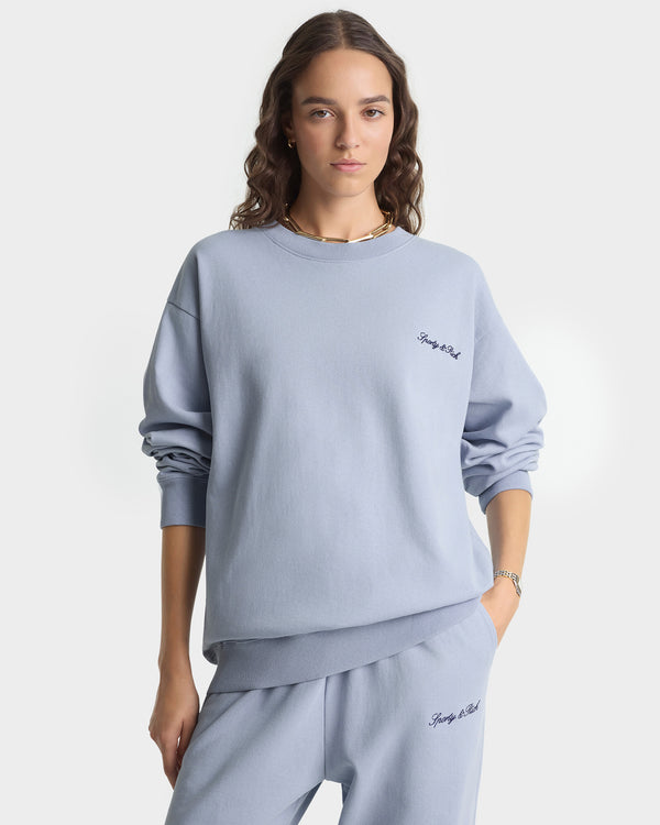 Sporty & Rich Signature Logo Embroidered Crewneck - Faded Blue/Navy