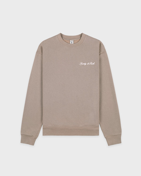 sporty & rich Signature Logo Embroidered Crewneck - Hazelnut/White