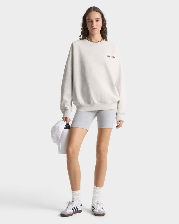 Sporty & Rich Signature Logo Embroidered Crewneck - Heather Gray/Navy