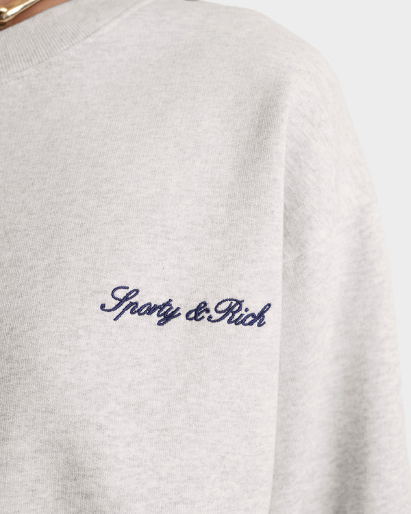Sporty & Rich Signature Logo Embroidered Crewneck - Heather Gray/Navy