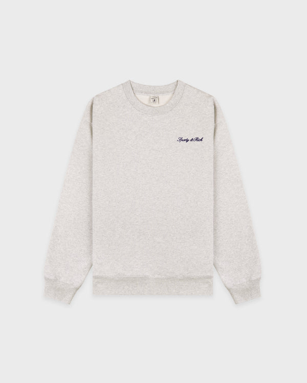 sporty & rich Signature Logo Embroidered Crewneck - Heather Gray/Navy
