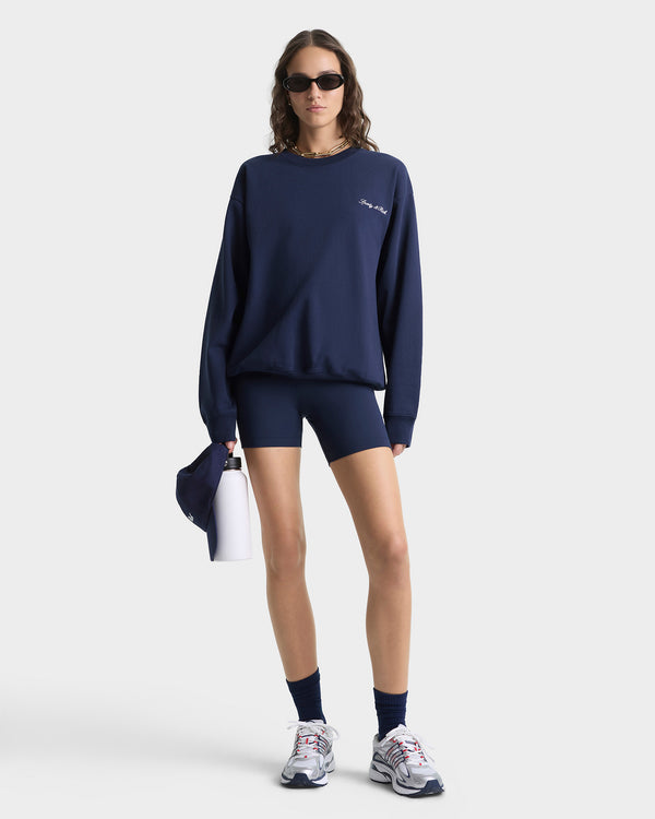 Sporty & Rich Signature Logo Embroidered Crewneck - Navy/White