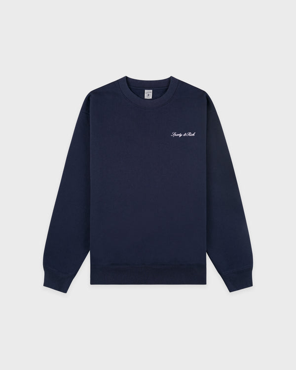 sporty & rich Signature Logo Embroidered Crewneck - Navy/White