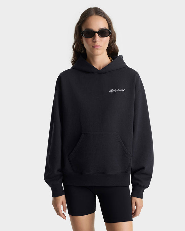 Sporty & Rich Signature Logo Embroidered Hoodie - Black/White