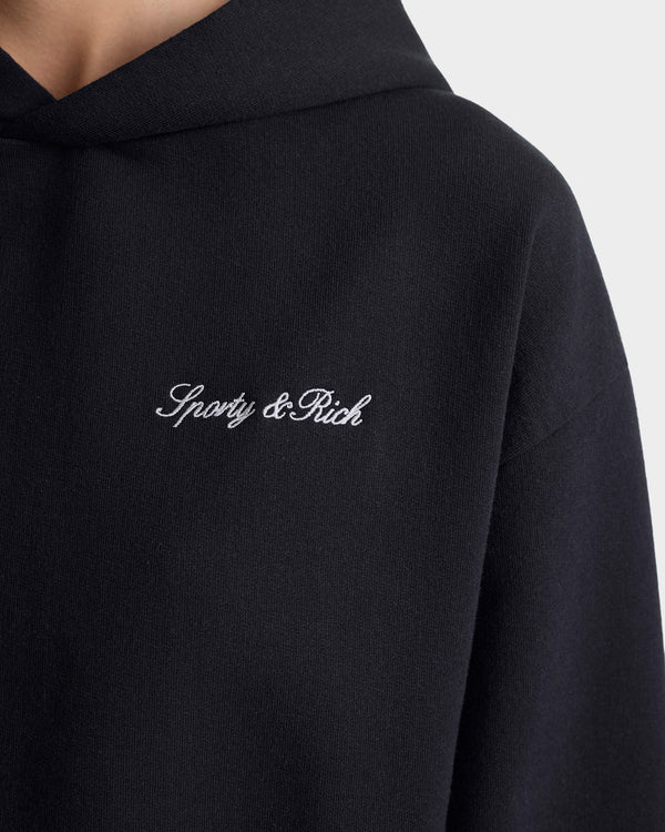 Sporty & Rich Signature Logo Embroidered Hoodie - Black/White
