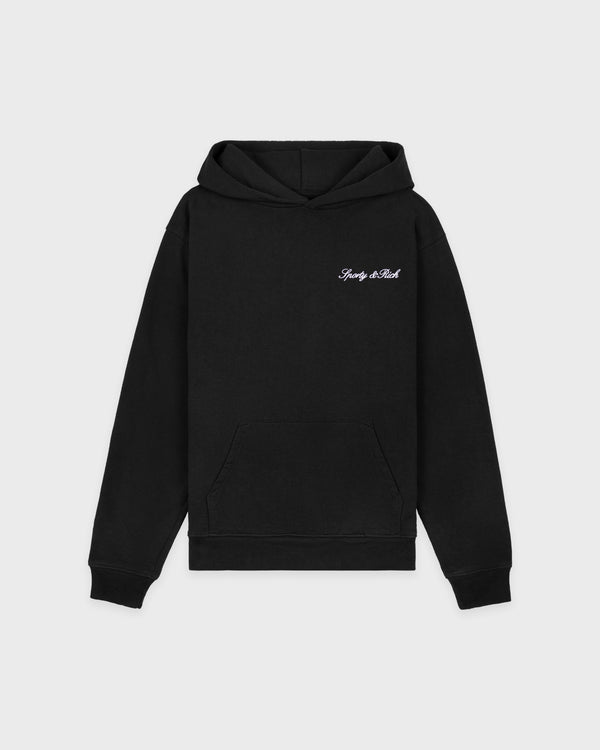 sporty & rich Signature Logo Embroidered Hoodie - Black/White