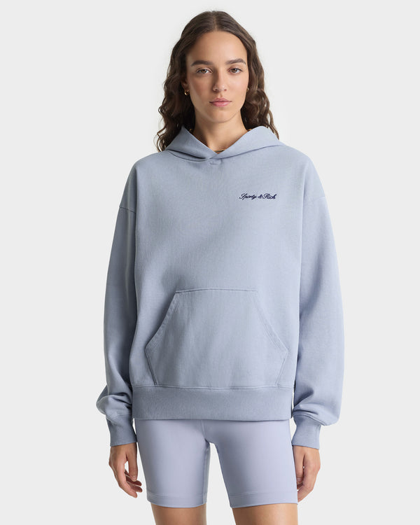 Sporty & Rich Signature Logo Embroidered Hoodie - Faded Blue/Navy