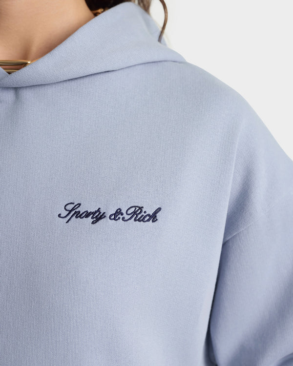 Sporty & Rich Signature Logo Embroidered Hoodie - Faded Blue/Navy