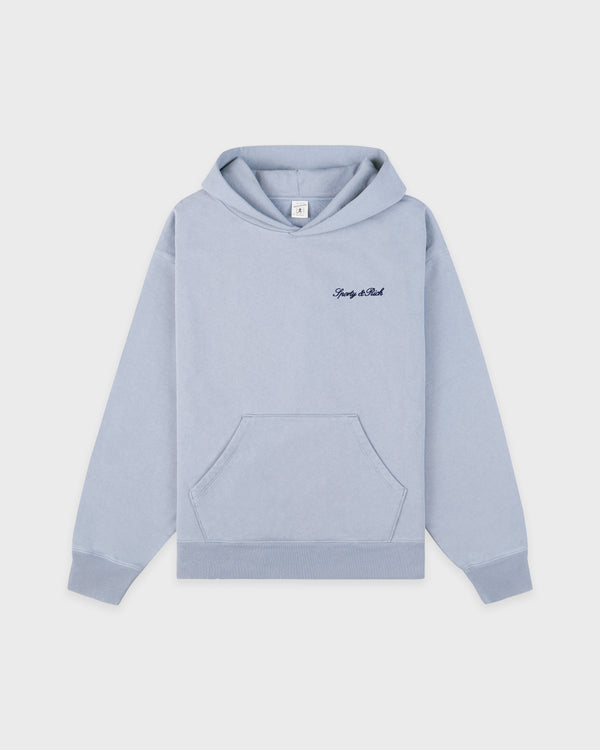 sporty & rich Signature Logo Embroidered Hoodie - Faded Blue/Navy