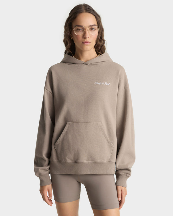 Sporty & Rich Signature Logo Embroidered Hoodie - Hazelnut/White