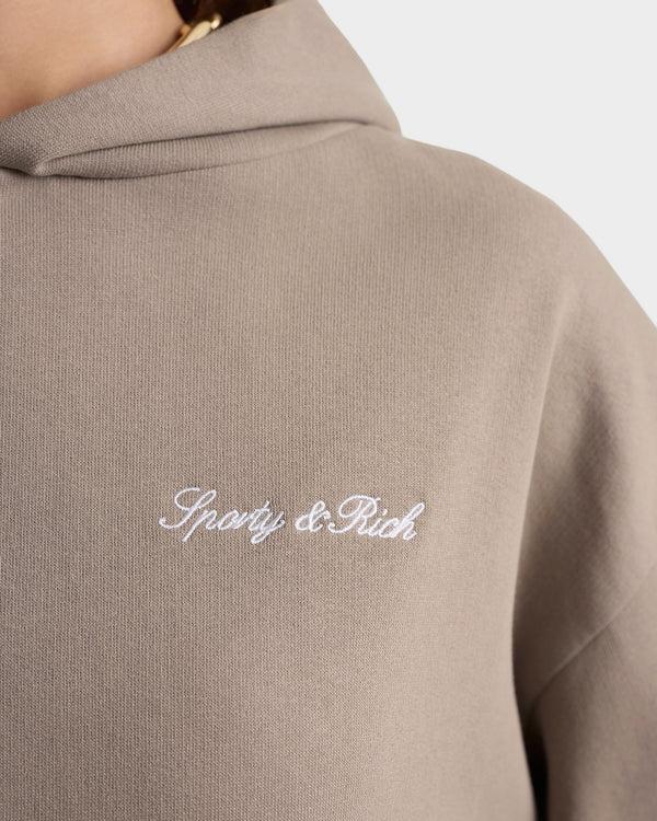 Sporty & Rich Signature Logo Embroidered Hoodie - Hazelnut/White