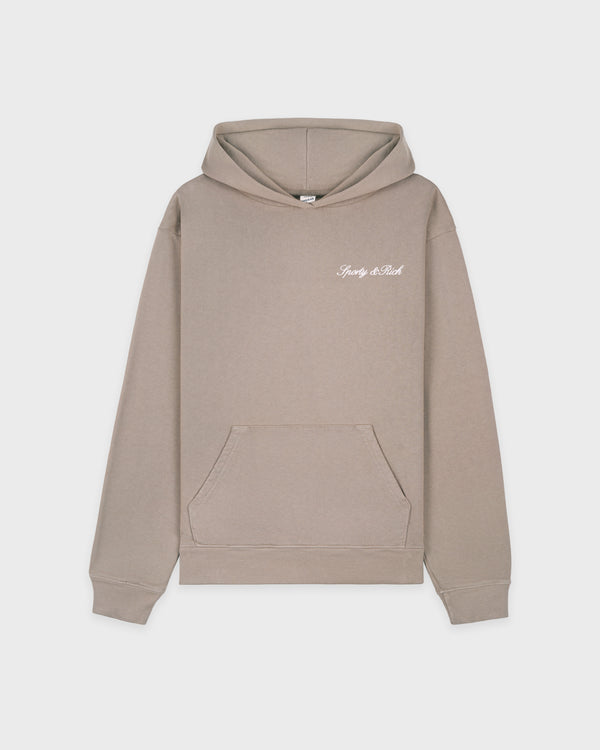 sporty & rich Signature Logo Embroidered Hoodie - Hazelnut/White