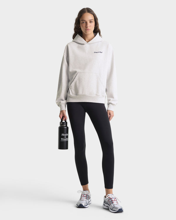 Sporty & Rich Signature Logo Embroidered Hoodie - Heather Gray/Navy