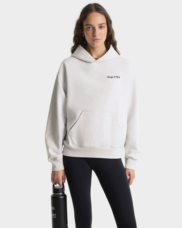 Sporty & Rich Signature Logo Embroidered Hoodie - Heather Gray/Navy