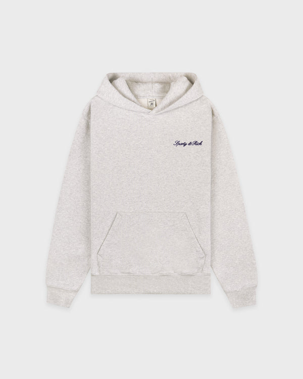 sporty & rich Signature Logo Embroidered Hoodie - Heather Gray/Navy