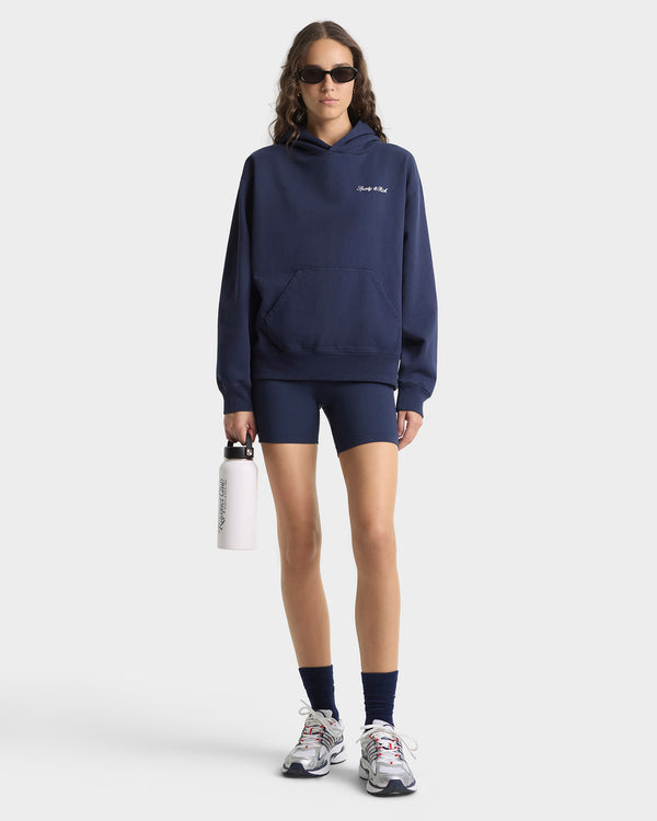 Sporty & Rich Signature Logo Embroidered Hoodie - Navy/White