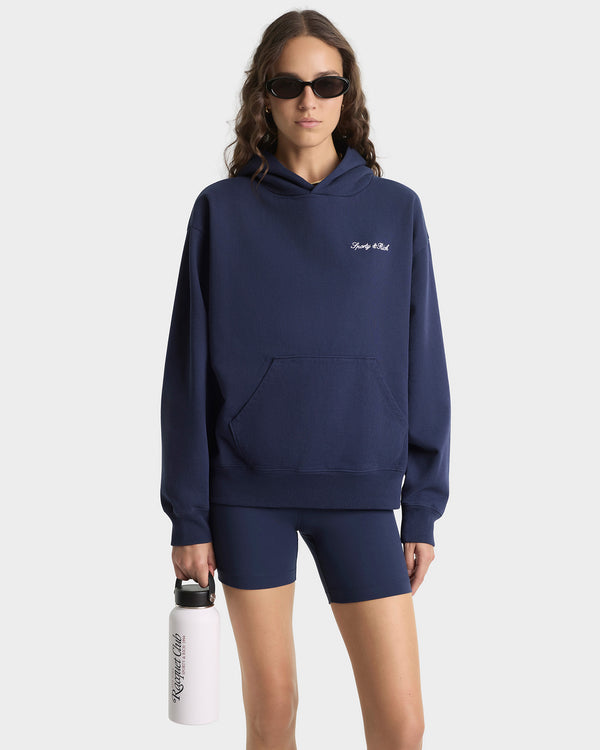 Sporty & Rich Signature Logo Embroidered Hoodie - Navy/White