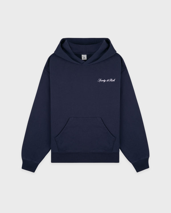 sporty & rich Signature Logo Embroidered Hoodie - Navy/White