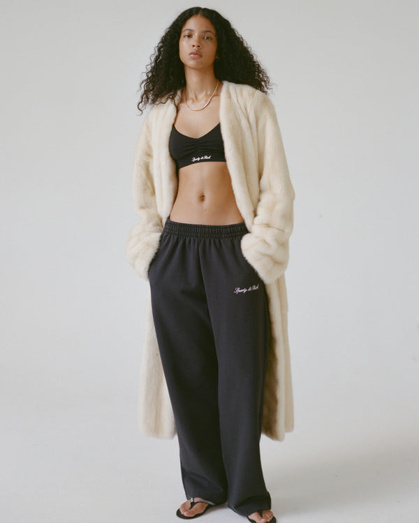 Sporty & Rich Signature Logo Embroidered Wide Sweatpant - Black/White