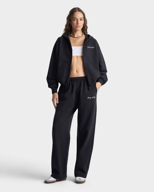 Sporty & Rich Signature Logo Embroidered Wide Sweatpant - Black/White