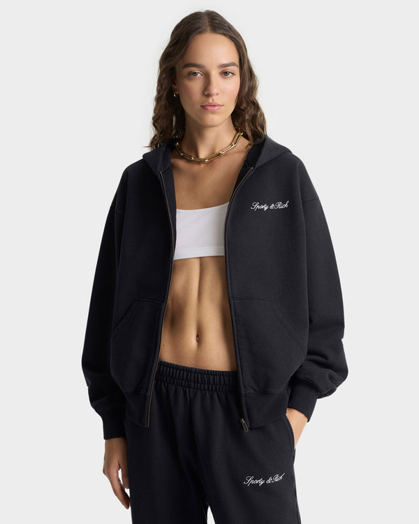 Sporty & Rich Signature Logo Embroidered Wide Sweatpant - Black/White