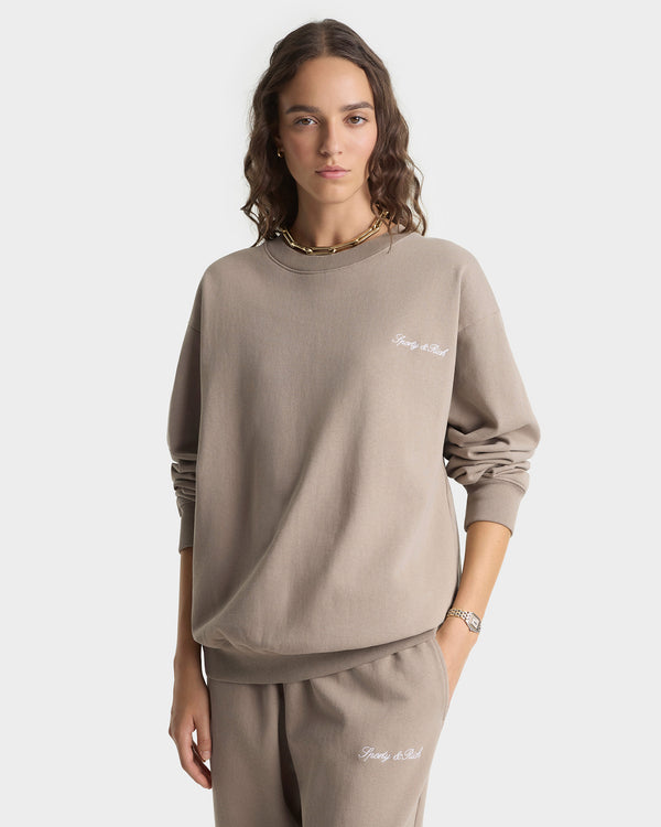 Sporty & Rich Signature Logo Embroidered Wide Sweatpant - Hazelnut/White