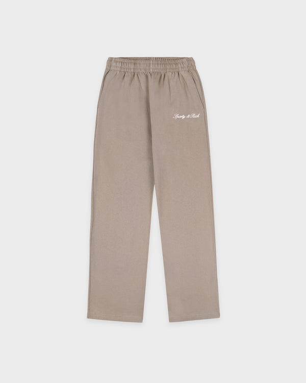 sporty & rich Signature Logo Embroidered Wide Sweatpant - Hazelnut/White